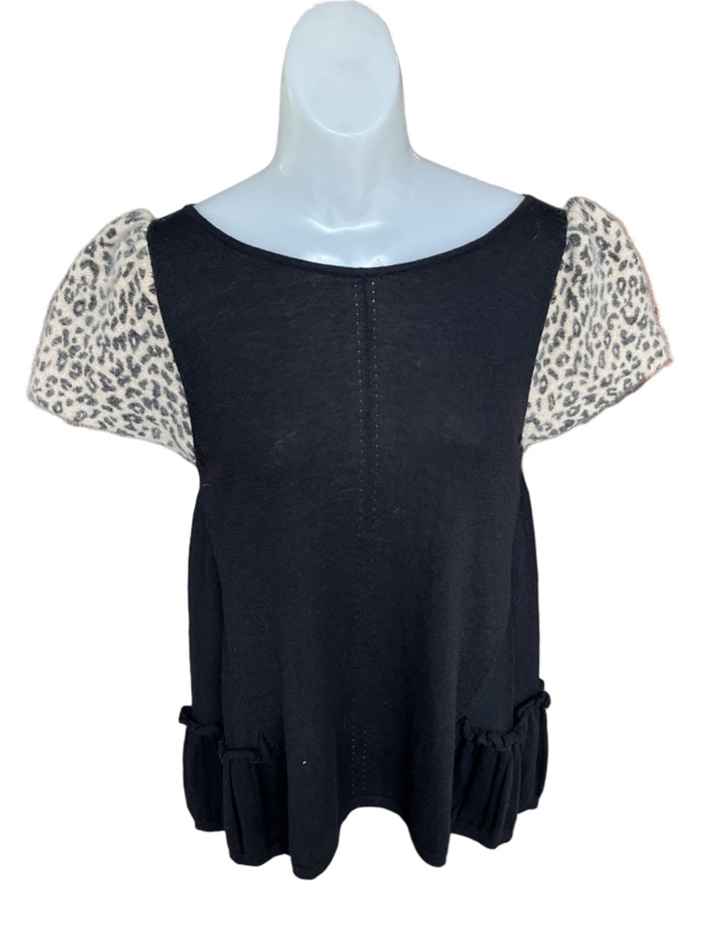 Anthropologie leifsdottir Black cashmere blend sweater with Leopard Print M